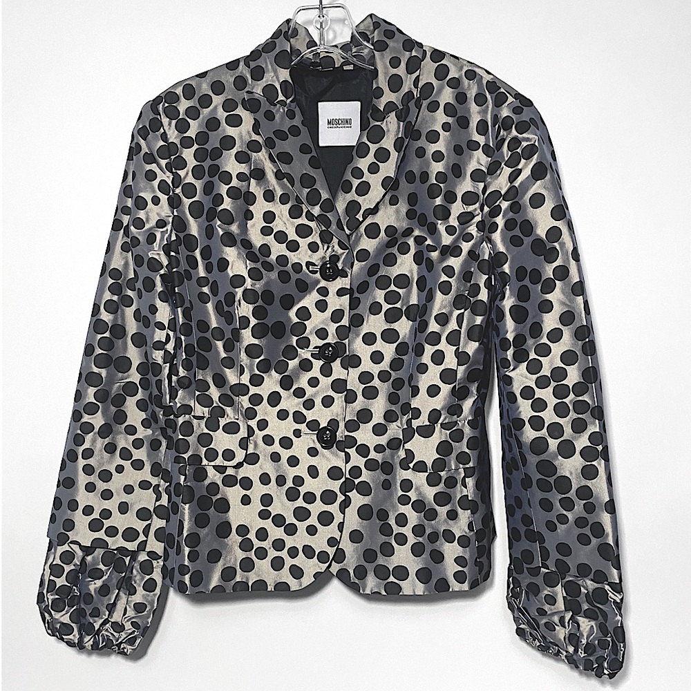 Moschino iridescent polka pot puff sleeve blazer